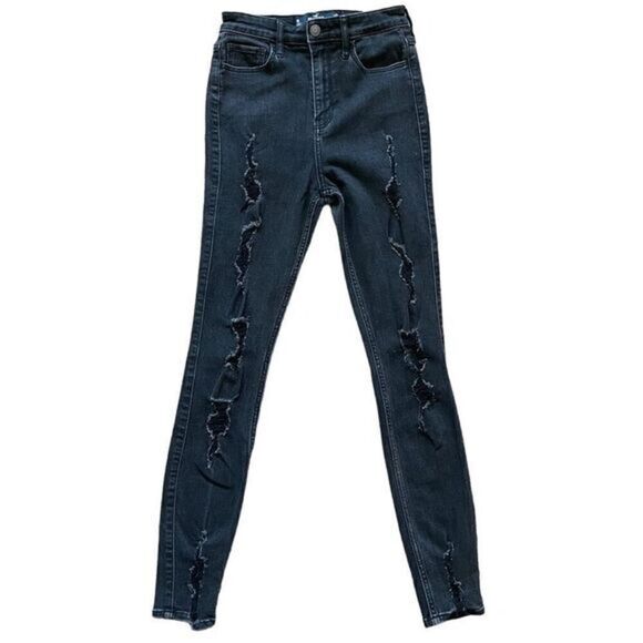 Abercrombie & Fitch Ultra High-Rise Super Skinny Black Stretch Skinny Jeans sz 1 - Picture 1 of 8